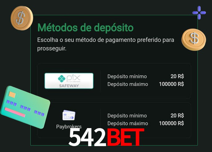 O cassino 542bet oferece uma grande variedade de métodos de pagamento